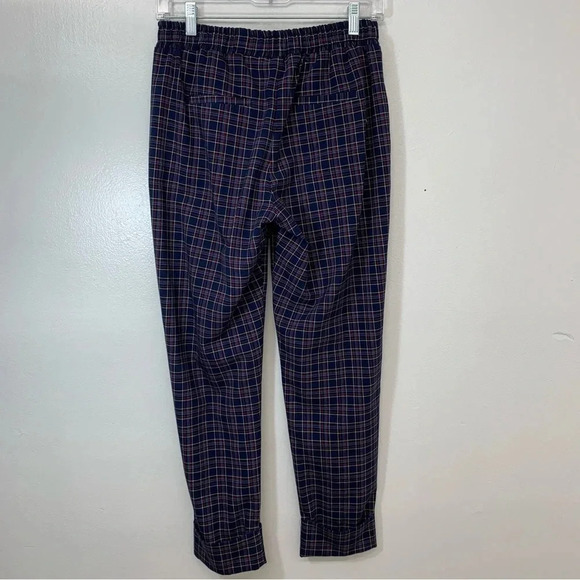 Bershka Pants Woman Size Medium Plaid Pull On Pockets Cuffed Taper Blue - Picture 5 of 11